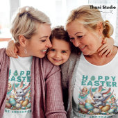 ハッピーイースターかわいいバニーカスタマイズ可能なネームファミリー Tシャツ