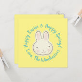 ハッピーイースターかわいいバニーカスタムのスクリプト文字黄 カード (正面/裏面インサイチュ)