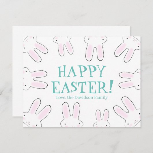 ハッピーイースターかわいいバニーカスタム文字おもしろい シーズンカード (正面/裏面)