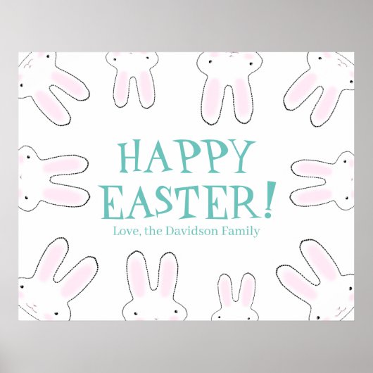 ハッピーイースターかわいいバニーカスタム文字おもしろい ポスター (正面)