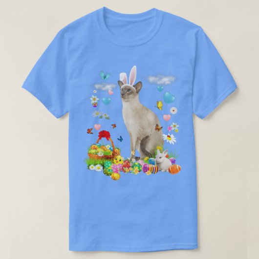 ハッピーイースターかわいいバニーキャットトンキンエッグバスケット Tシャツ (デザイン正面)