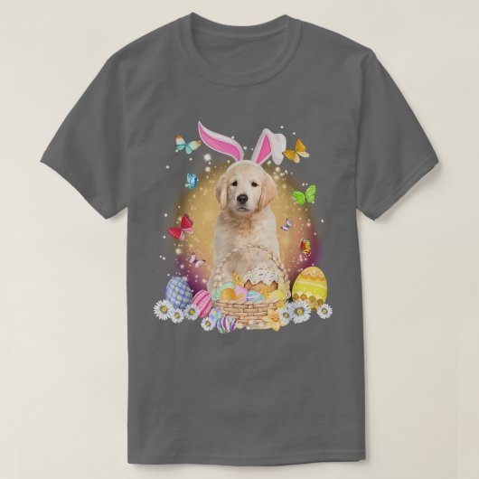 ハッピーイースターかわいいバニードッグゴールデンレトリバーエッグ Tシャツ (デザイン正面)