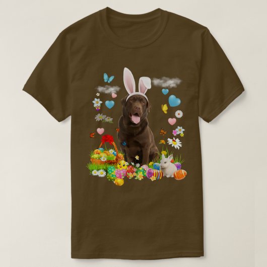 ハッピーイースターかわいいバニードッグチョコレートラボエッグバス Tシャツ (デザイン正面)