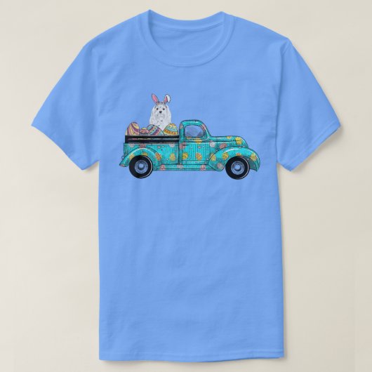 ハッピーイースターかわいいバニードッグマルチーズエッグオールドトラック Tシャツ (デザイン正面)