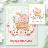 ハッピーイースターかわいいバニーパーソナライズされたネームガール ジグソーパズル