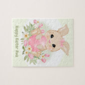 ハッピーイースターかわいいバニーピンクの卵パーソナライズされた名 ジグソーパズル (横)