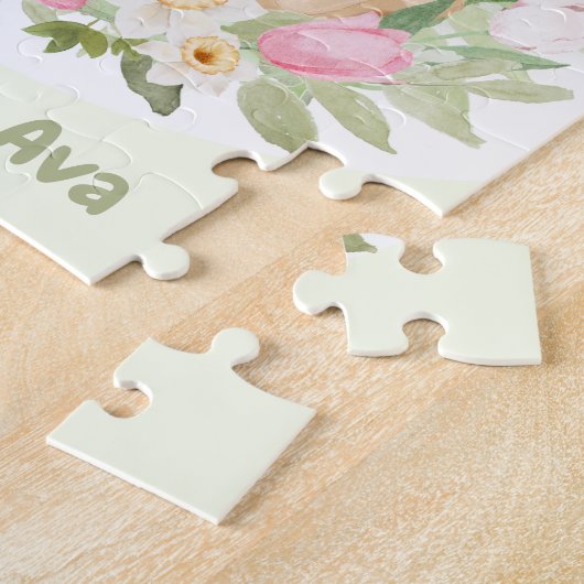 ハッピーイースターかわいいバニーピンクの卵パーソナライズされた名 ジグソーパズル (側面)