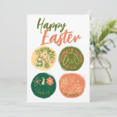 ハッピーイースターかわいいバニー前向きウサギ挨拶 シーズンカード (スタンド正面)