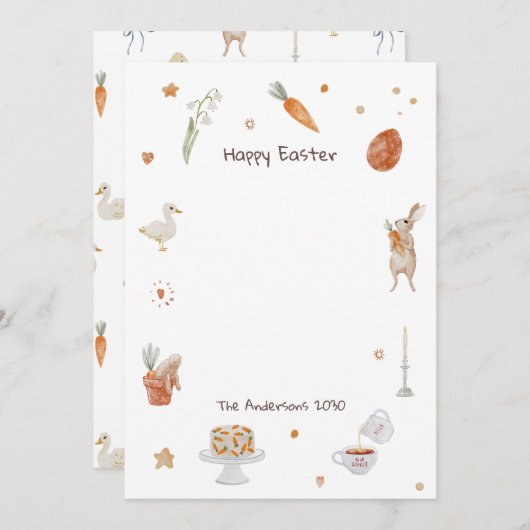 ハッピーイースターかわいいバニー水彩家族の写真 シーズンカード (正面/裏面)