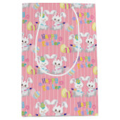 ハッピーイースターかわいいバニー絵画ウサギの卵 ミディアムペーパーバッグ (正面)