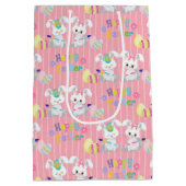 ハッピーイースターかわいいバニー絵画ウサギの卵 ミディアムペーパーバッグ (裏面)