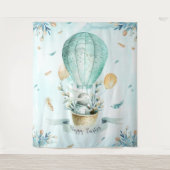 ハッピーイースターかわいいバニー&バルーンデザイン タペストリー (正面)