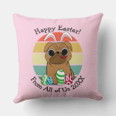 ハッピーイースターかわいいパグバイバニー耳とエッグカラフルズ クッション (裏面)