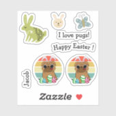 ハッピーイースターかわいいパグバイバニー耳とエッグカラフルズ シール (シート)