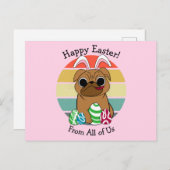 ハッピーイースターかわいいパグバイバニー耳とエッグカラフルズ ポストカード (正面/裏面)