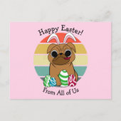 ハッピーイースターかわいいパグバイバニー耳とエッグカラフルズ ポストカード (正面)