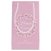 ハッピーイースターかわいいピンクの水色プッシウィロー スモールペーパーバッグ (正面)