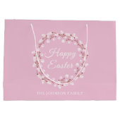 ハッピーイースターかわいいピンクの水色プッシウィロー ラージペーパーバッグ (裏面)