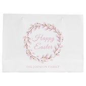 ハッピーイースターかわいいピンクの水色プッシウィロー ラージペーパーバッグ (裏面)