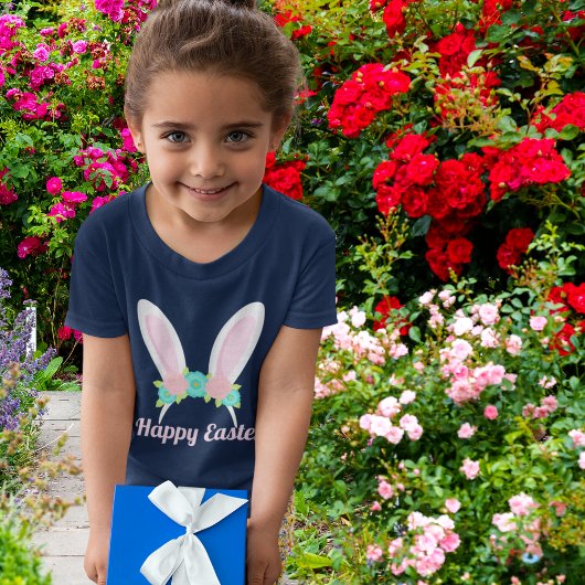 ハッピーイースターかわいいピンクバニーリーガールズ Tシャツ