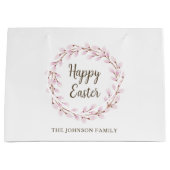 ハッピーイースターかわいいピンクプッシヤナギ ラージペーパーバッグ (正面)