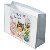 ハッピーイースターかわいいフクロウチクズブルー |休日 ラージペーパーバッグ (裏面アングル)
