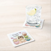 ハッピーイースターかわいいフクロウチックス |休日 スクエアペーパーコースター (インサイチュ)