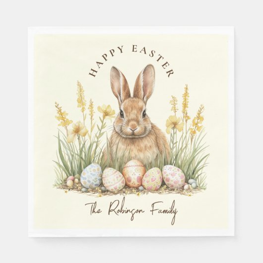 ハッピーイースターかわいいフローラ春ウサギ スタンダードランチョンナプキン (正面)