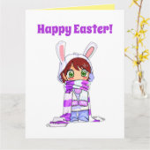 ハッピーイースターかわいいマンガバニーガールマンガ カード (黄色い花)