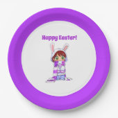 ハッピーイースターかわいいマンガバニーガールマンガ ペーパープレート (正面)