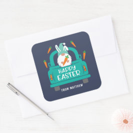 ハッピーイースターかわいいモダン格言トラック名クラシック スクエアシール