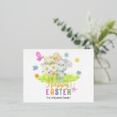 ハッピーイースターかわいいラビットブーケ春の花 箔シーズンポストカード (立ち正面)