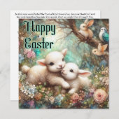 ハッピーイースターかわいいヴィンテージバニーとラムイースター シーズンカード (正面/裏面)