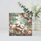 ハッピーイースターかわいいヴィンテージバニーとラムイースター シーズンカード (スタンド正面)
