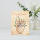 ハッピーイースターかわいいヴィンテージバニー子猫&エッグ ポストカード (スタンド正面)