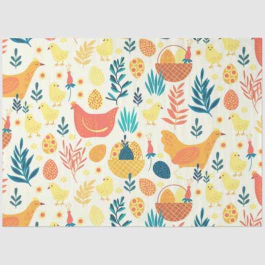 ハッピーイースターかわいいヴィンテージ鶏 薄葉紙 (正面)