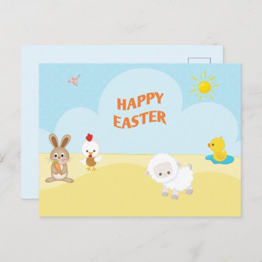 ハッピーイースターかわいい動物 ポストカード (正面/裏面)