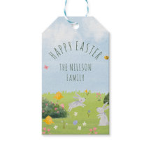 ハッピーイースターかわいい水色ギフトラベル