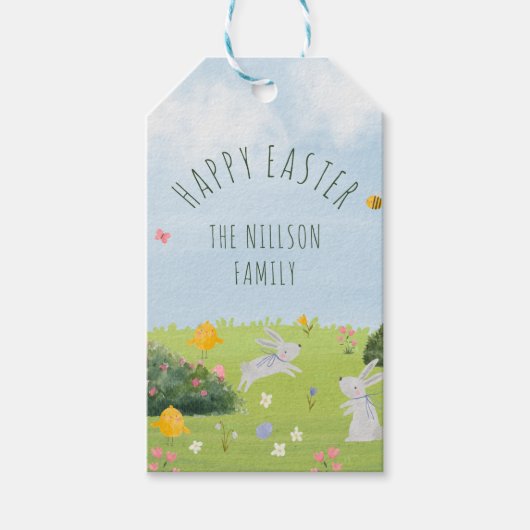 ハッピーイースターかわいい水色ギフトラベル ギフトタグ (正面)