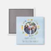 ハッピーイースターかわいい水色ファミリーフォトマグネット マグネット (正面/裏面)