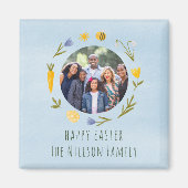ハッピーイースターかわいい水色ファミリーフォトマグネット マグネット (正面)