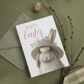 ハッピーイースターかわいい水色フローラバニーラビット カード
