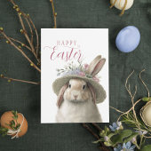 ハッピーイースターかわいい水色フローラバニーラビット カード