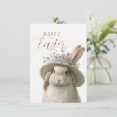 ハッピーイースターかわいい水色フローラバニーラビット カード (スタンド正面)