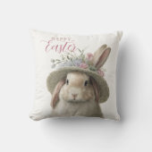 ハッピーイースターかわいい水色フローラバニーラビット クッション (正面)