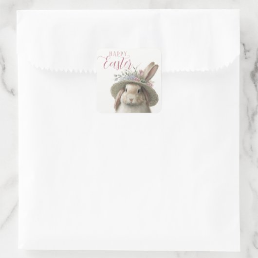 ハッピーイースターかわいい水色フローラバニーラビット スクエアシール (バッグ)