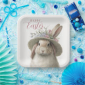 ハッピーイースターかわいい水色フローラバニーラビット ペーパープレート (パーティー)