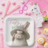 ハッピーイースターかわいい水色フローラバニーラビット ペーパープレート (パーティー)