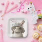 ハッピーイースターかわいい水色フローラバニーラビット ペーパープレート (パーティー)