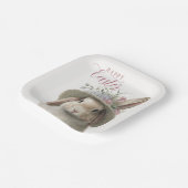 ハッピーイースターかわいい水色フローラバニーラビット ペーパープレート (傾斜あり)